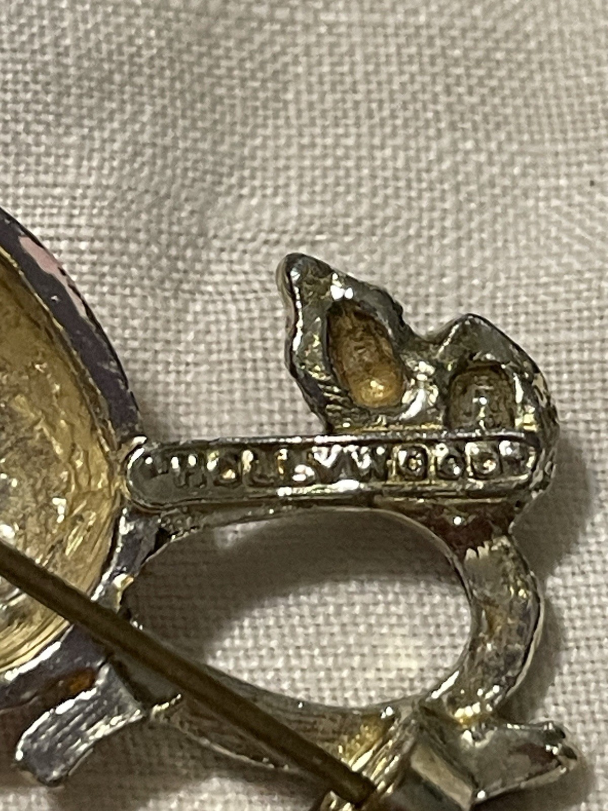 1940s Hollywood Gold Toned & Enamel Rabbit Brooch
