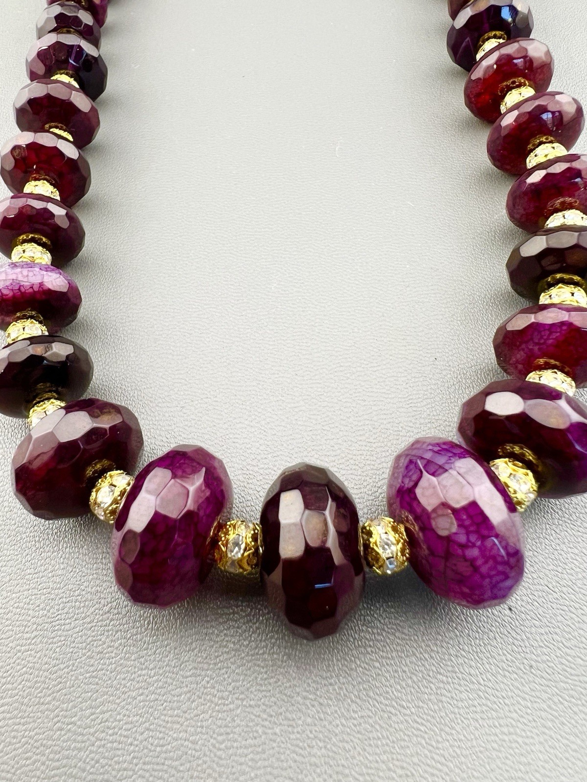 Amrita Singh Necklace Chunky Faceted Amethyst Beaded Gold Tone Signed 19”