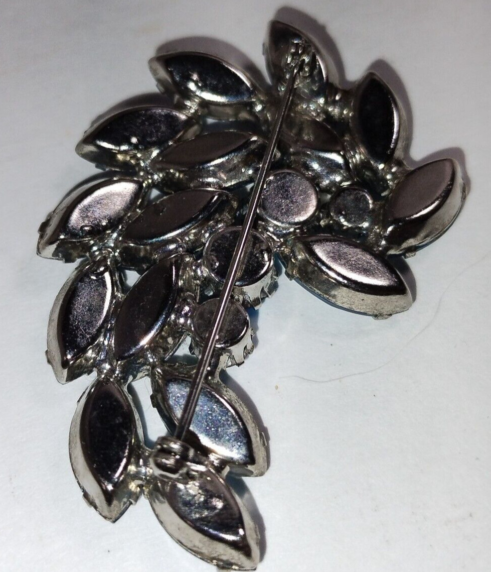 JULIANA Aqua Blue Rhinestone Leaf Flower Pin Broach Multi shaped Rhinestones