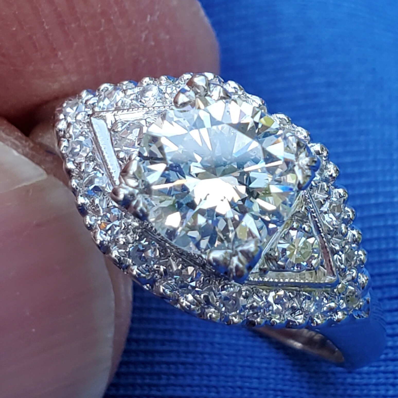 Original EARTH MINED DIAMOND Deco SOLID PLATINUM Engagement Ring & Wedding Band