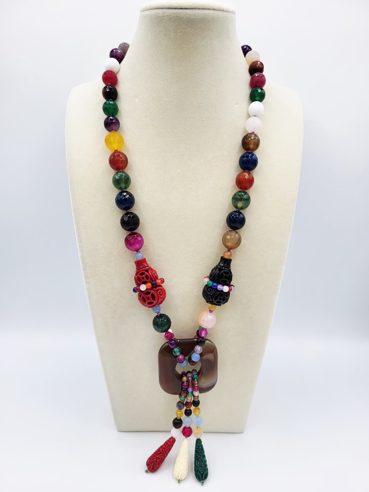 HUGE Asian Inspired Semi-Precious Stone Necklace 22″