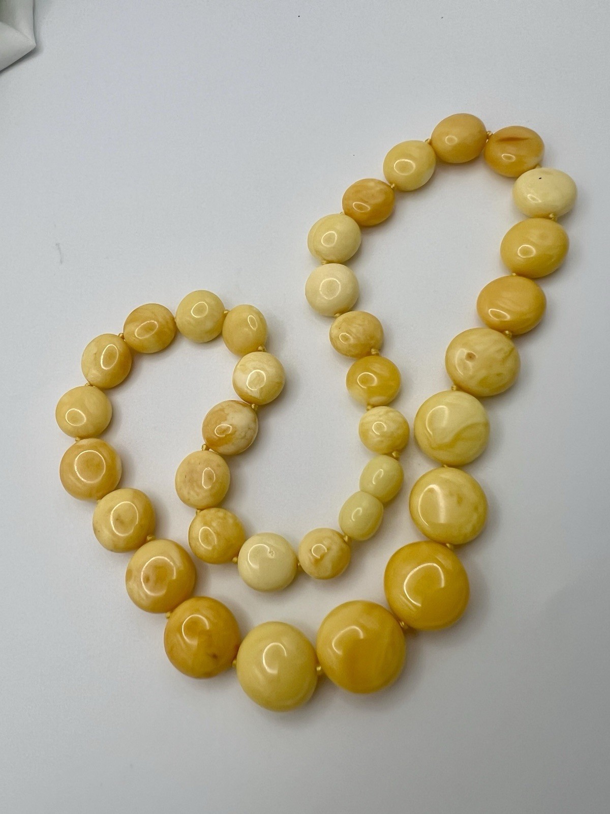 Butterscotch/Egg Yolk Baltic Amber Disk Bead 17-3/4” Necklace 20.8g