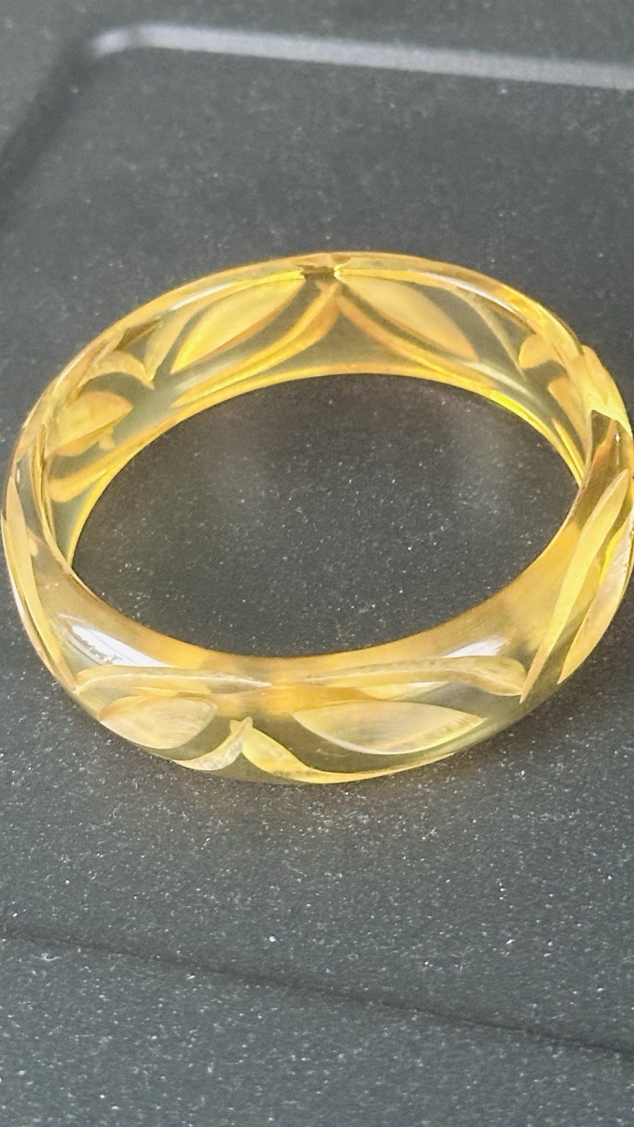 Vintage Carved “Apple Juice” Translucent Bangle Bracelet