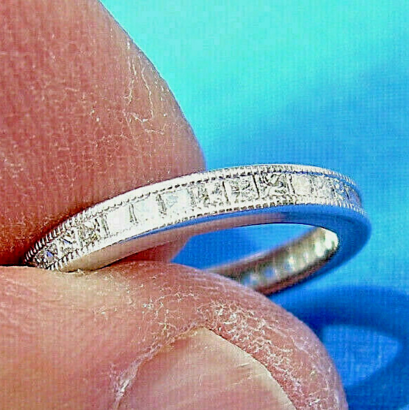 EARTH MINED DIAMOND DECO Wedding Band Vintage Style SOLID PLATINUM Eternity Ring