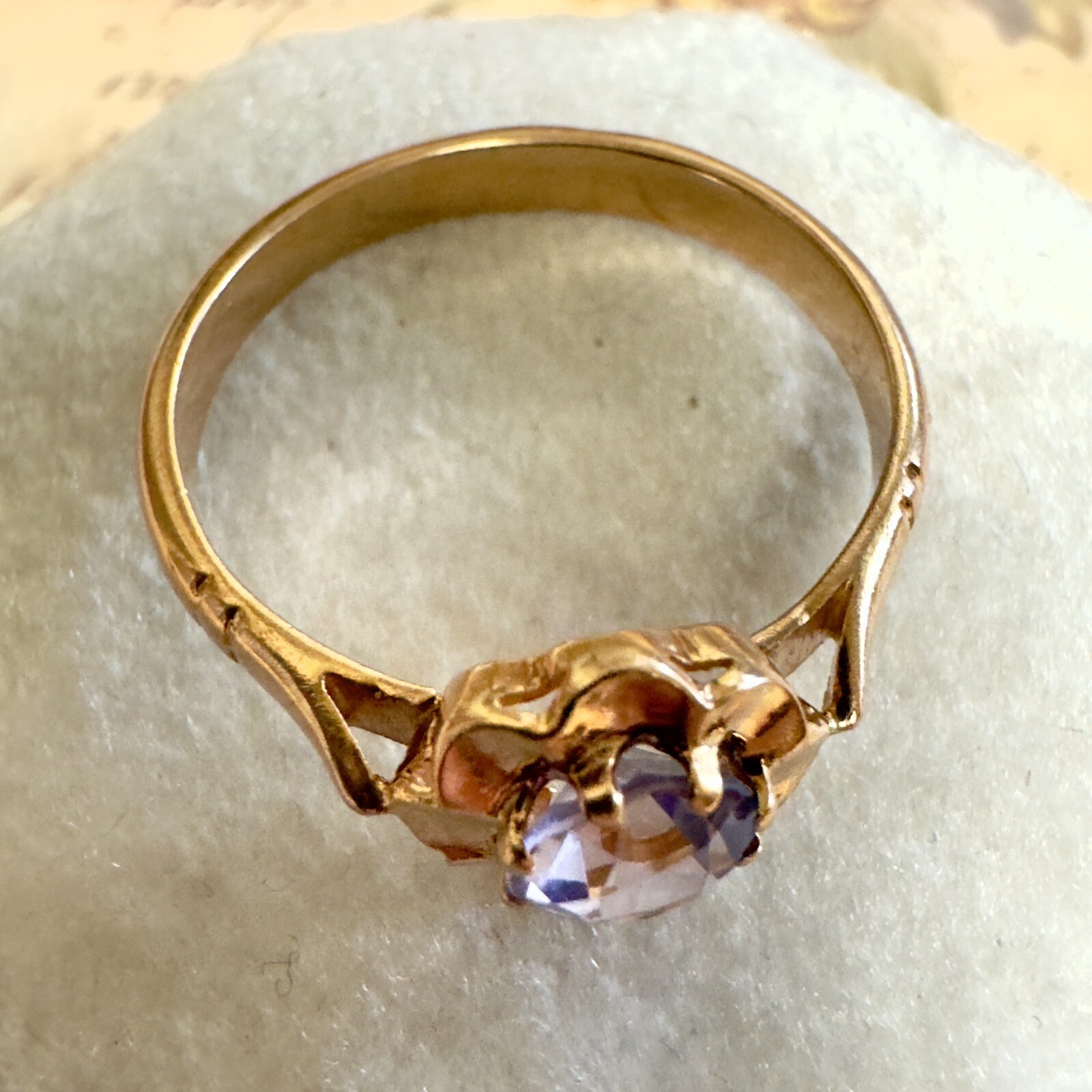 Size 8.5 Vintage 583 14K Rose Gold Gemstone Ring – East European USSR Era #1372