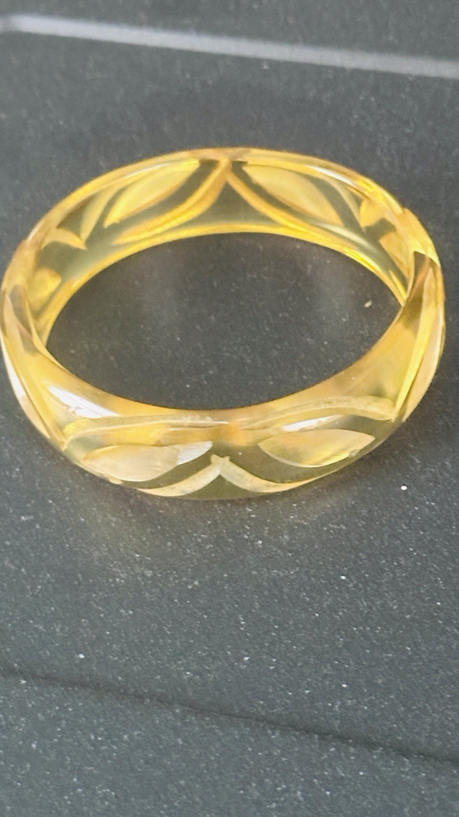Vintage Carved “Apple Juice” Translucent Bangle Bracelet