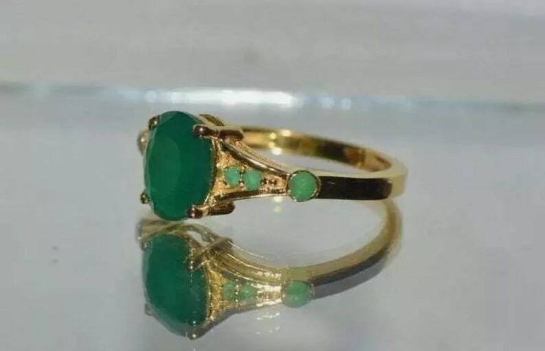 Art Deco 2.20 Ct Natural Emerald Vintage Engagement Ring 14K Yellow Gold FN