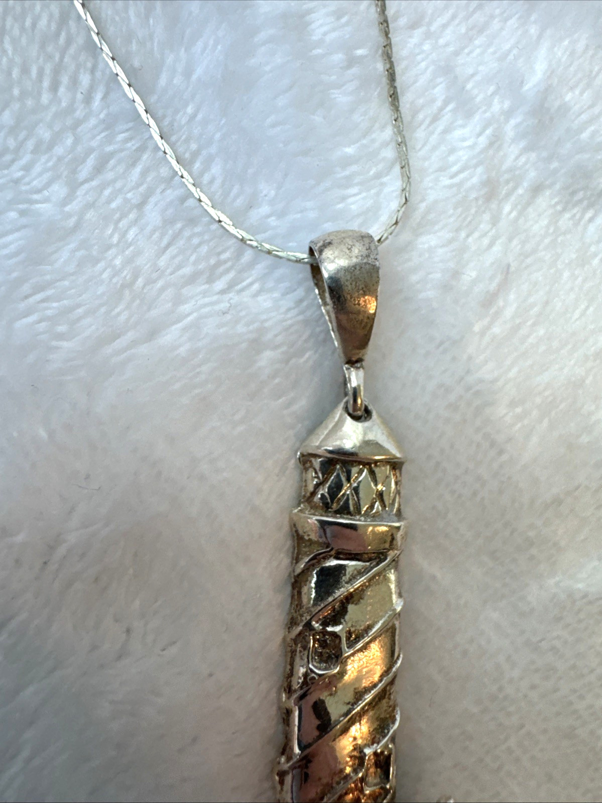 VTG Silver 18KGP herringbone chain 90s lighthouse starfish beach pendant cruise