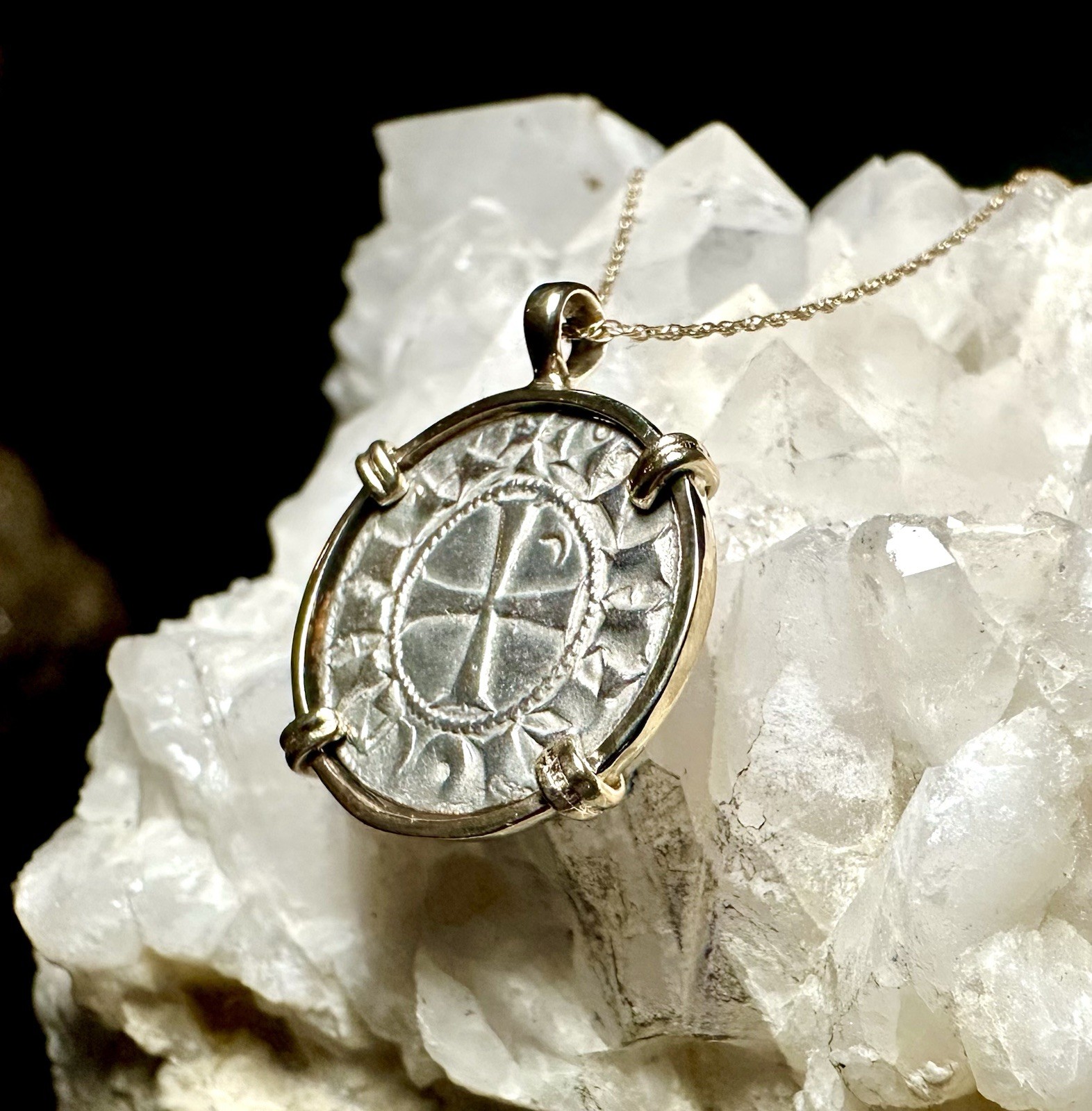 Genuine 12th Century Templar Crusader Coin In Solid 14k Handmade Gold
