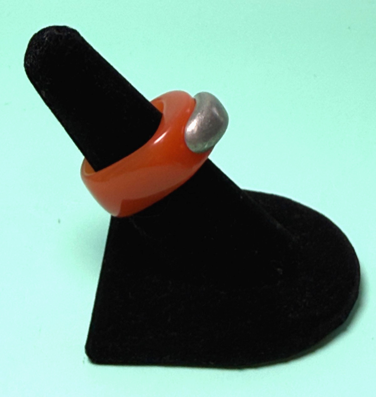 Vtg 1990s Designer Signed Pitaniello Boston Lucite Pewter Ring Size 7 Modernist