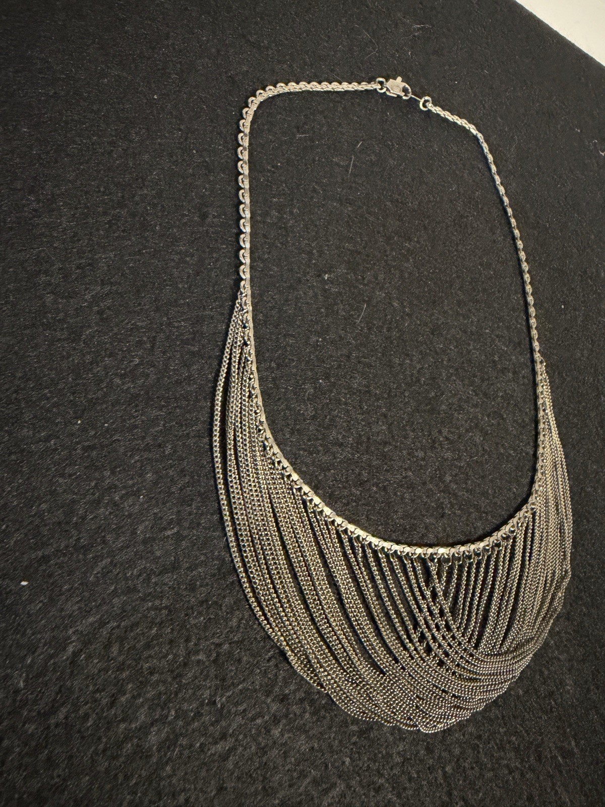 Sterling Silver 925 Drape Bib Necklace Multiple Chain 18”Vintage 28 g