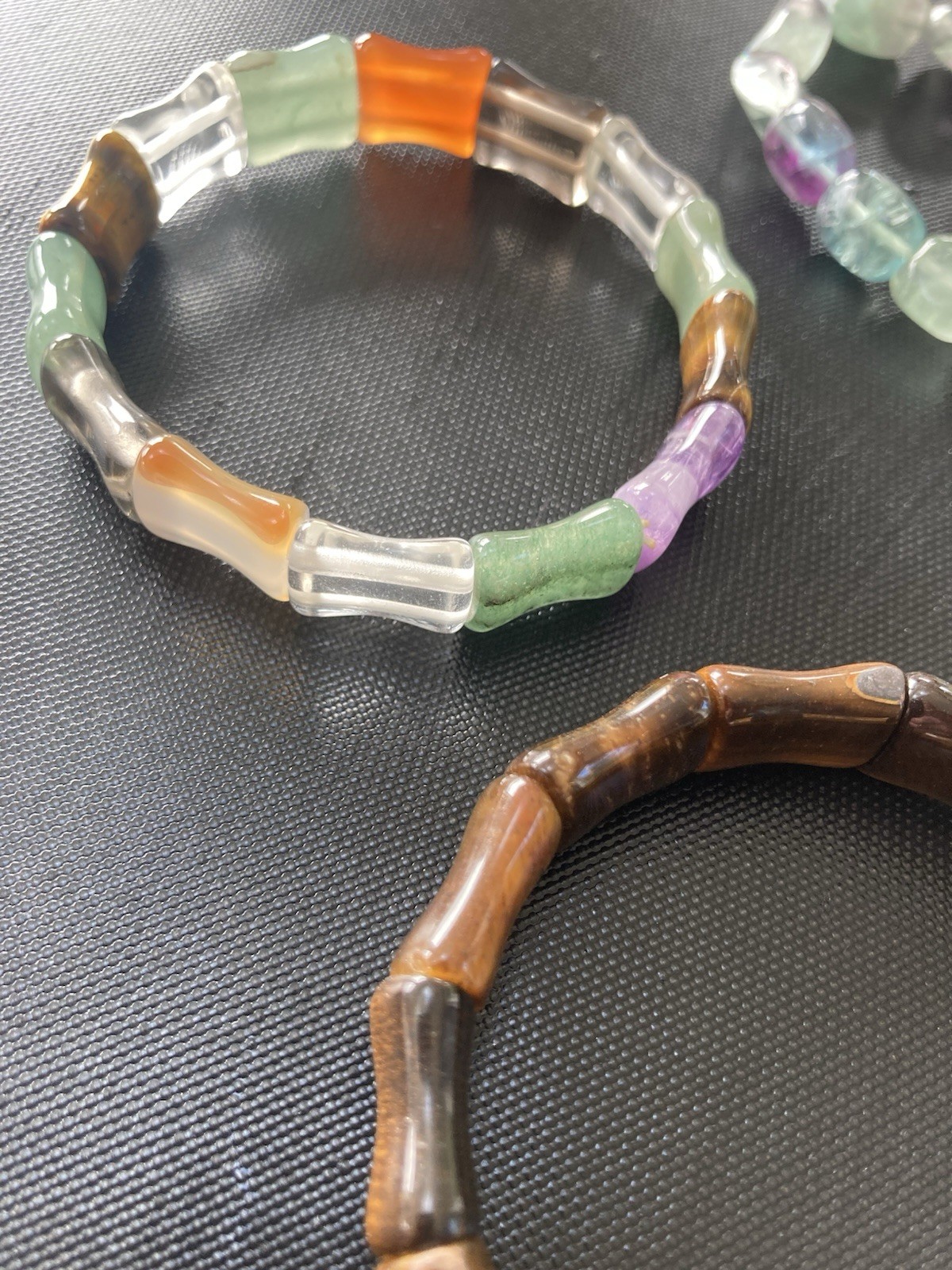 Stone Bracelet Gemstone Lot of 4 Cold Carved Beads Healing Stretch Assorted