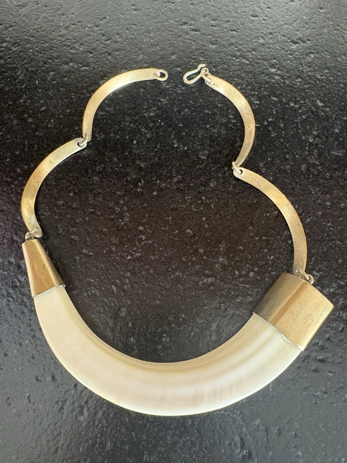 Vintage Mid-Century Natural Horn Necklace With Brass Fittings Circa 1960