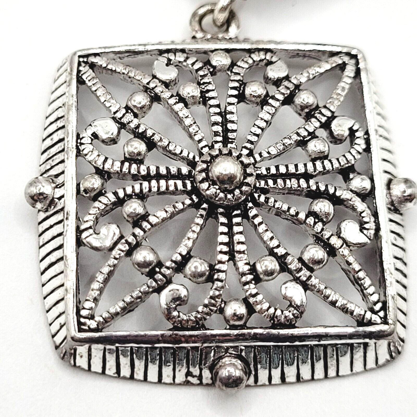 Napier Two Chain with Square Floral Filigree Ornate Silver Tone Pendant Necklace