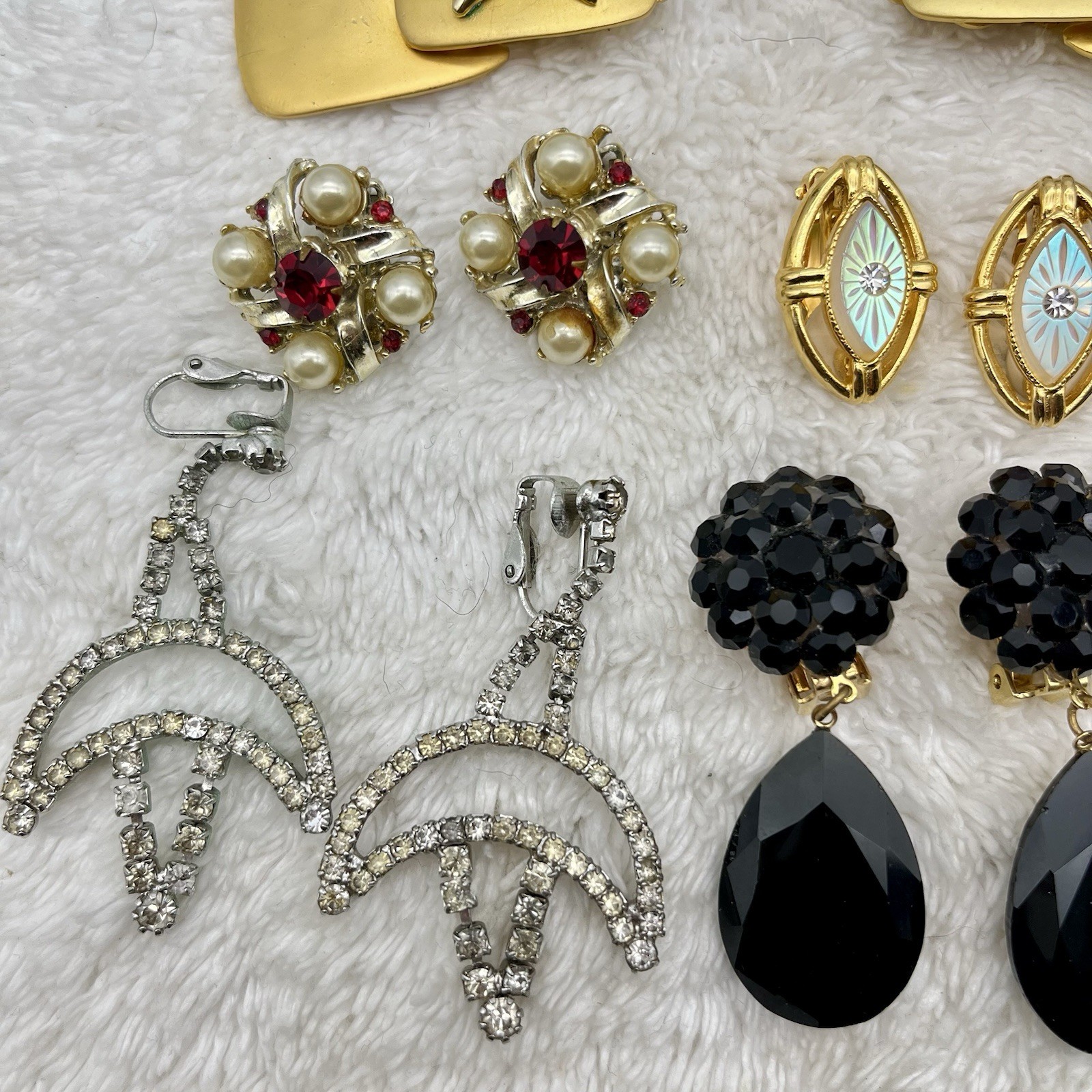 Vintage Earring Lot of 7 Pair Fancy Clip Ons Formal Statement Mixed Styles