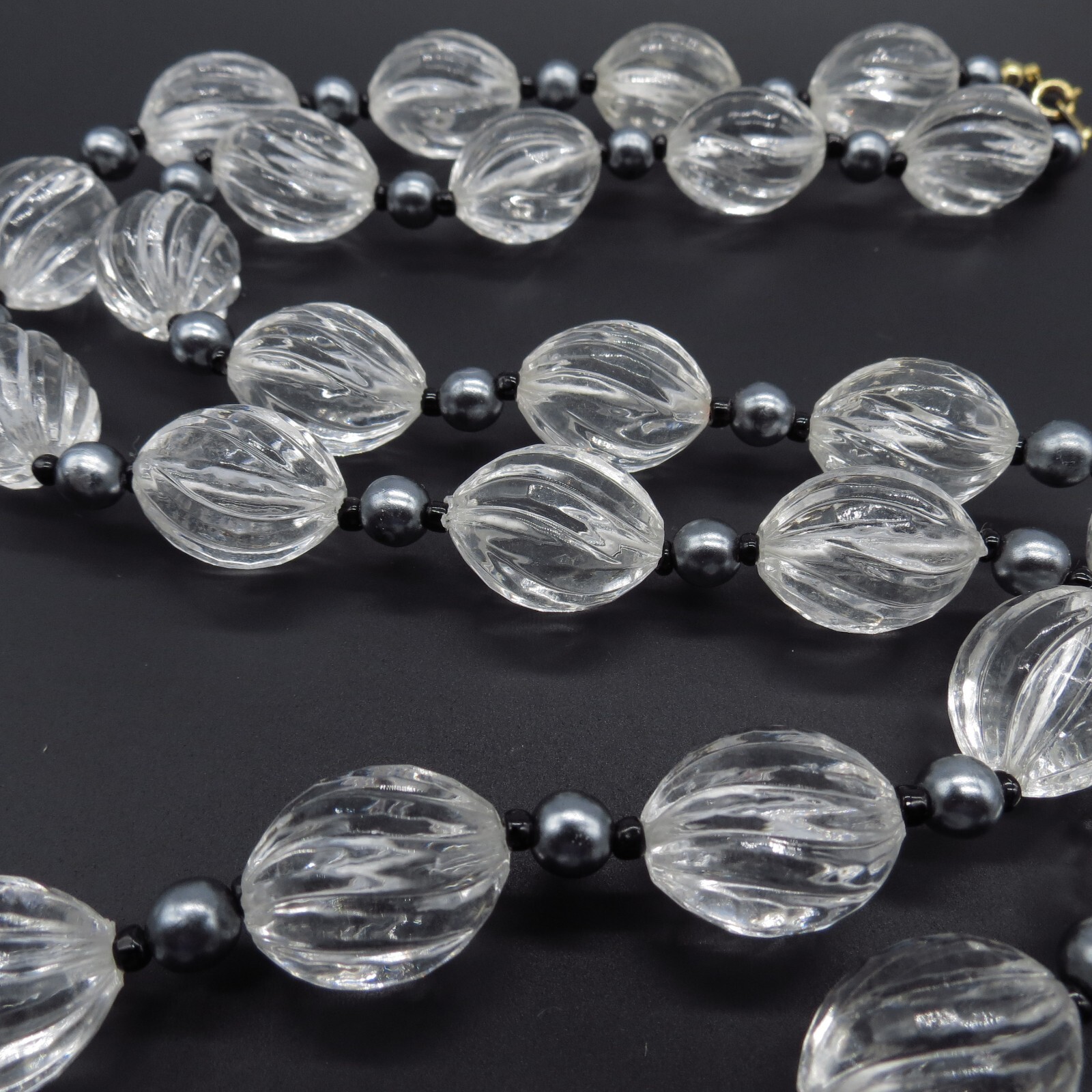 Vintage Clear Beaded Necklace Lightweight Retro 30″