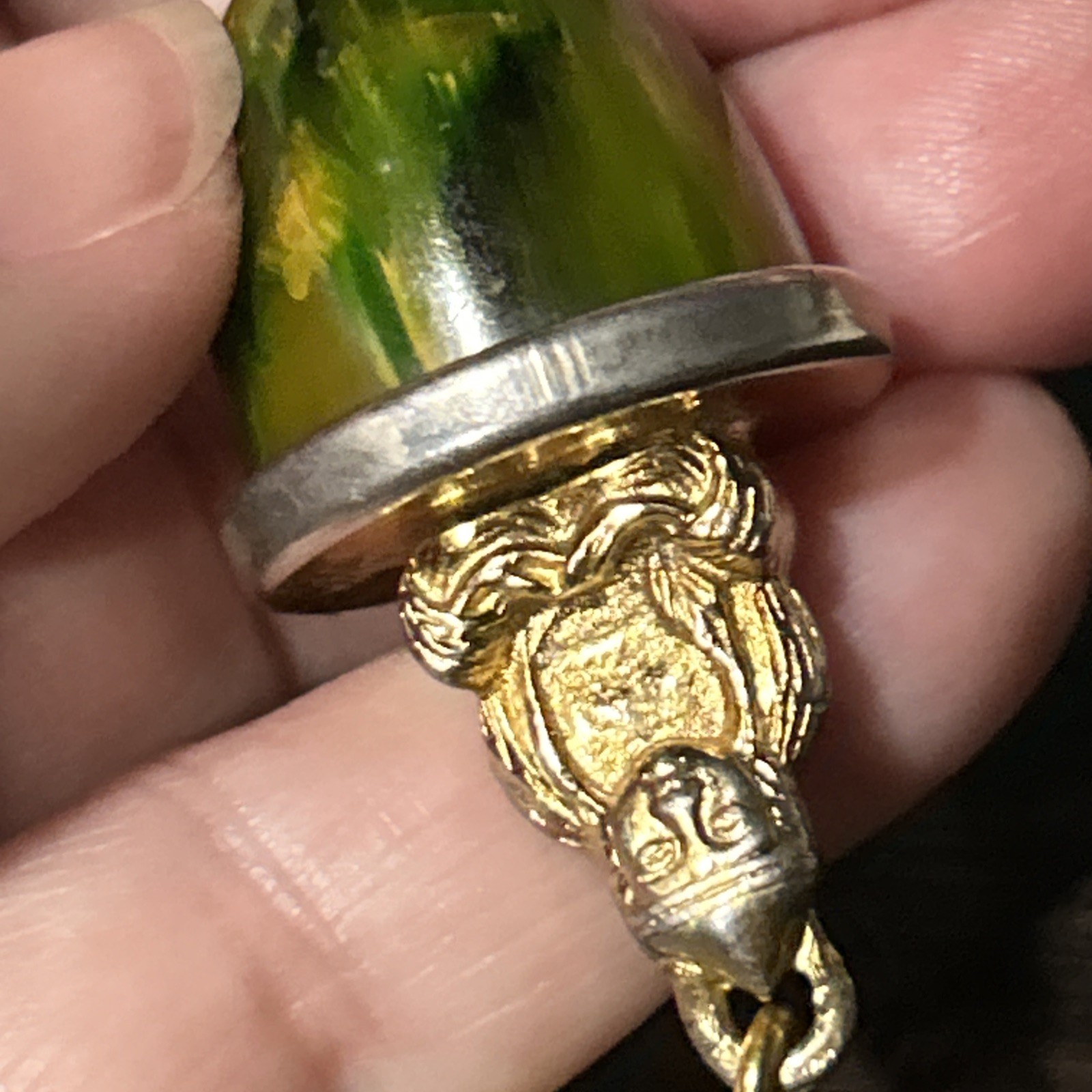 Vintage 30g Green Yellow Tested Bakelite Buddha Fob Pendant French 32” Necklace