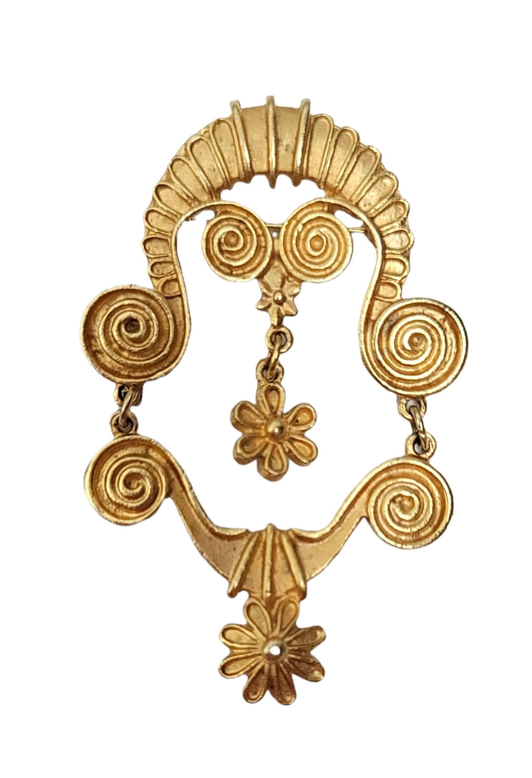 Coro Gold Tone Etruscan Articulated Bar Brooch, Signed