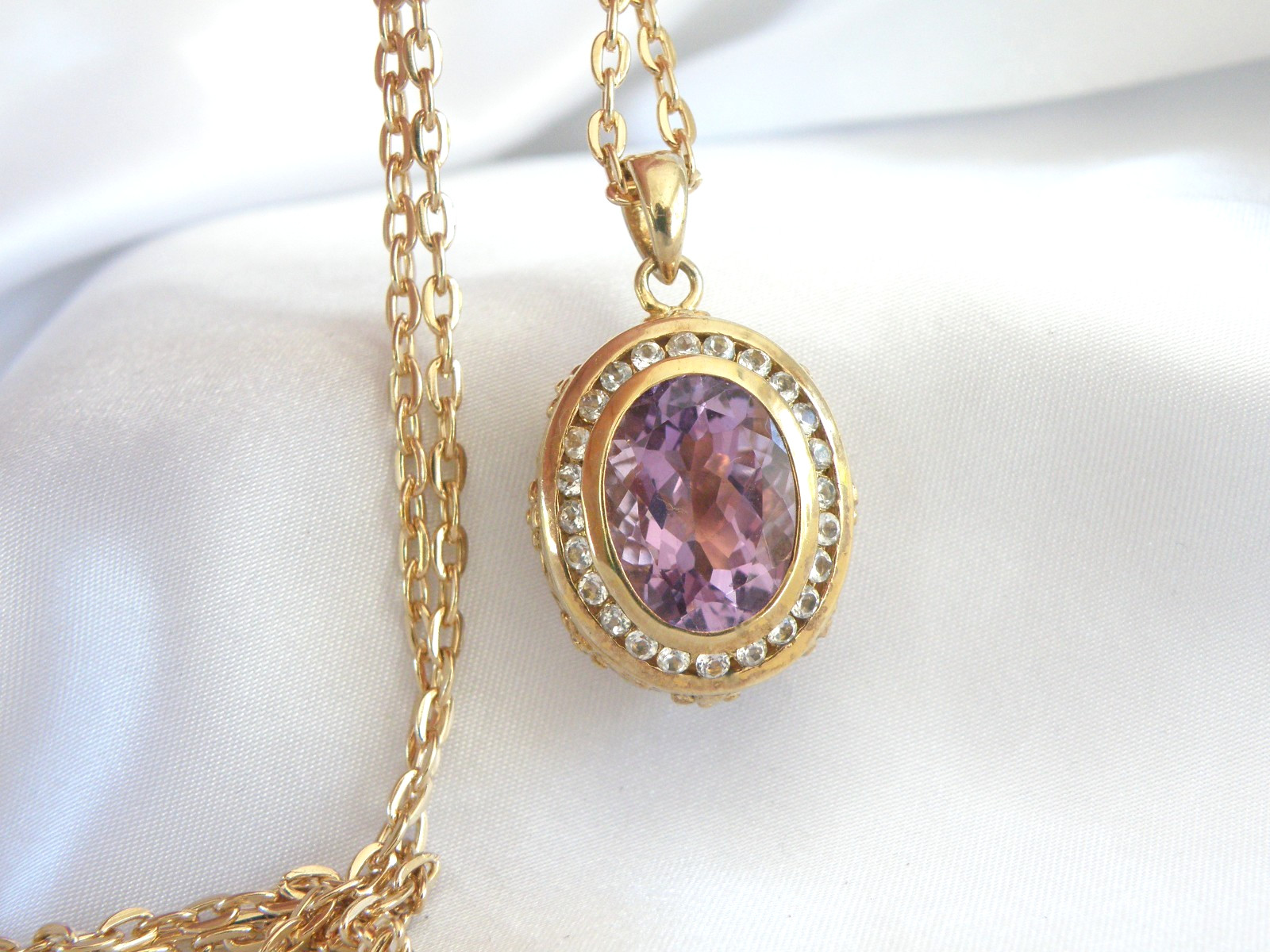 Vintage Sterling Silver 925 Gold on Large Reversible Amethyst Pendant Necklace