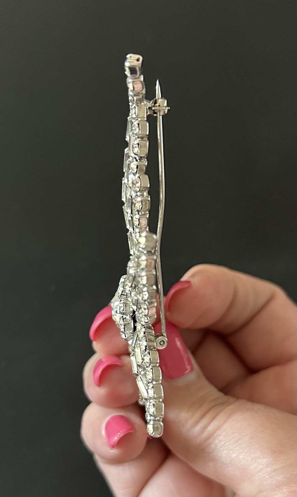 Sparkling Abstract Butterfly Flower Clear Rhinestone Brooch Unsigned 3.5”
