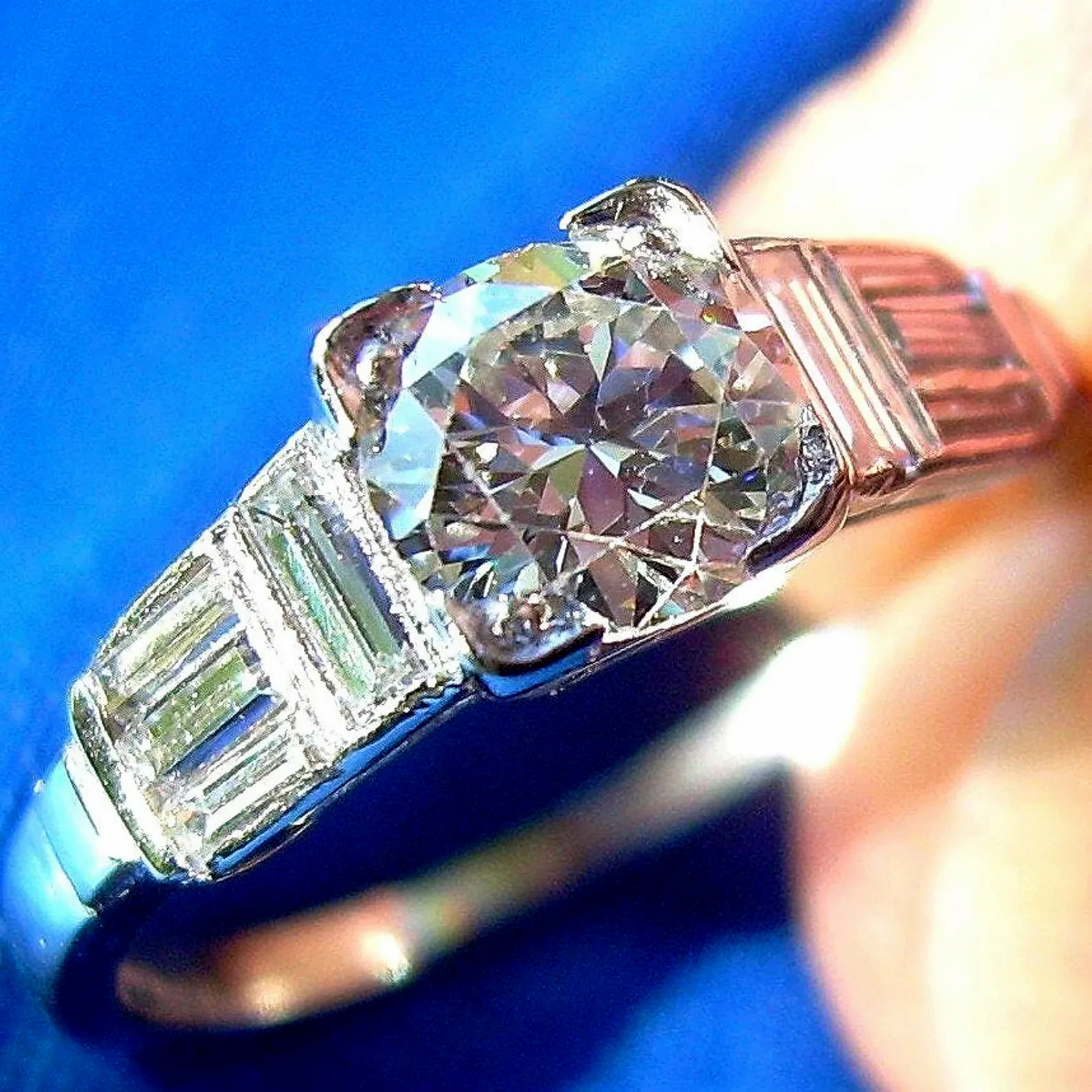 Original EARTH MINED DIAMOND Art Deco Engagement Ring SOLID PLATINUM Solitaire