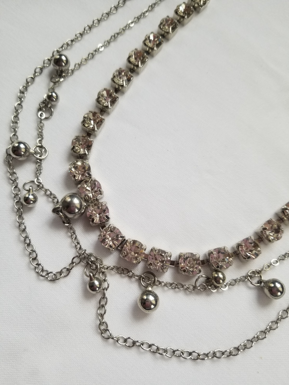 Vintage Glam Rhinestone Layered Necklace Silvertone Sparkle Clear
