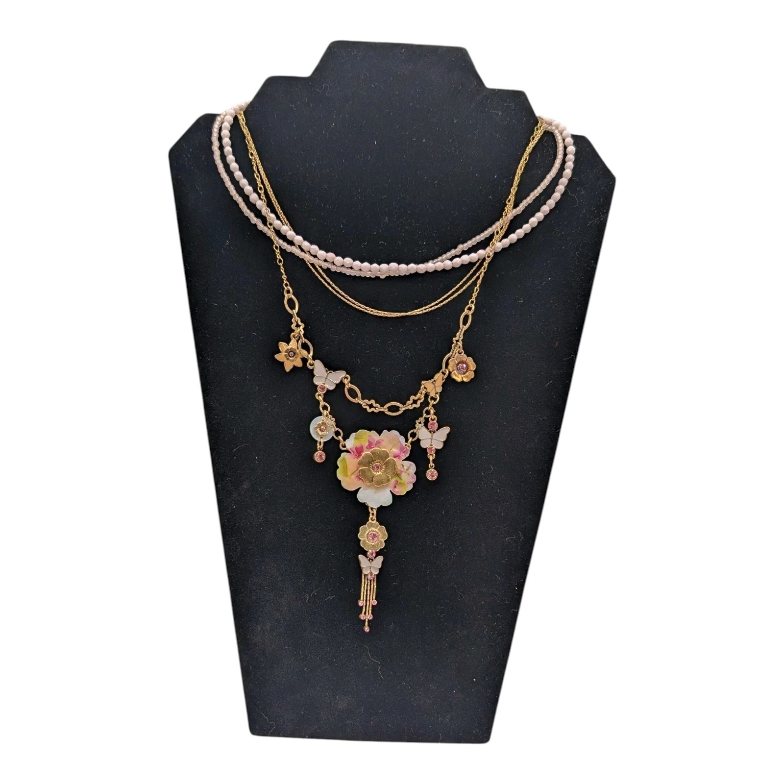 Pilgrim Danish Design Necklace Enamel MOP Crystal Charm Floral Butterfly Whimsy