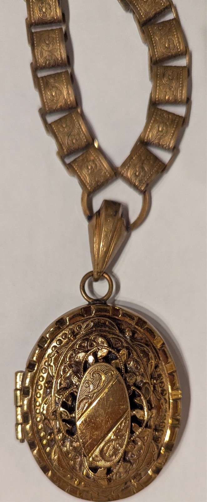Antique Gold Filled Locket on Book Chain Fancy Layered very Ornate