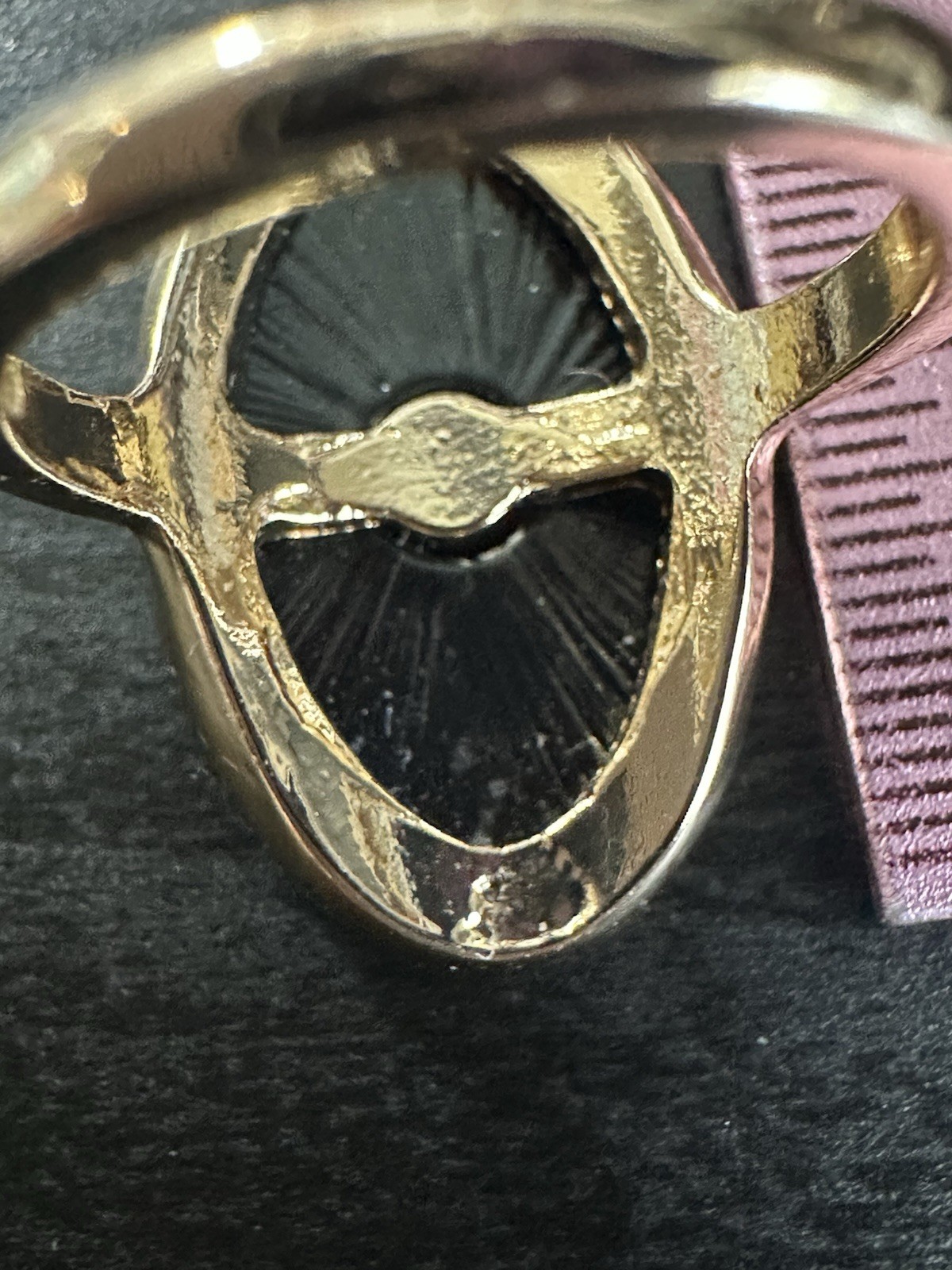 Faux Black Onyx Size 6.5 Gold Tone Clear Stone