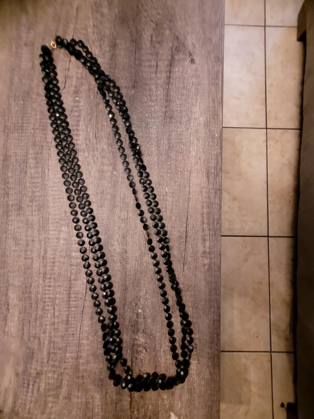 Vtg Necklace Black Faceted Beads Multi Strand Necklace And Earrings Set
