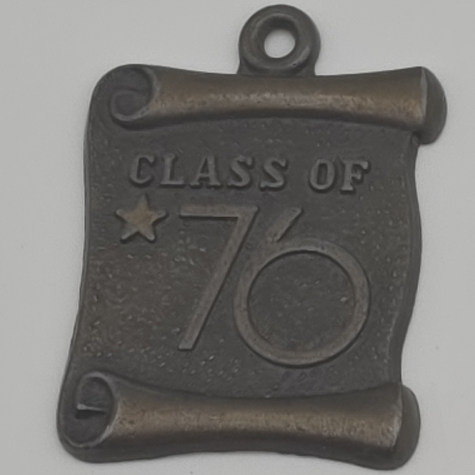 Engraved Bronze Square School Charm Pendant “Class of 76” Metal, No Stone