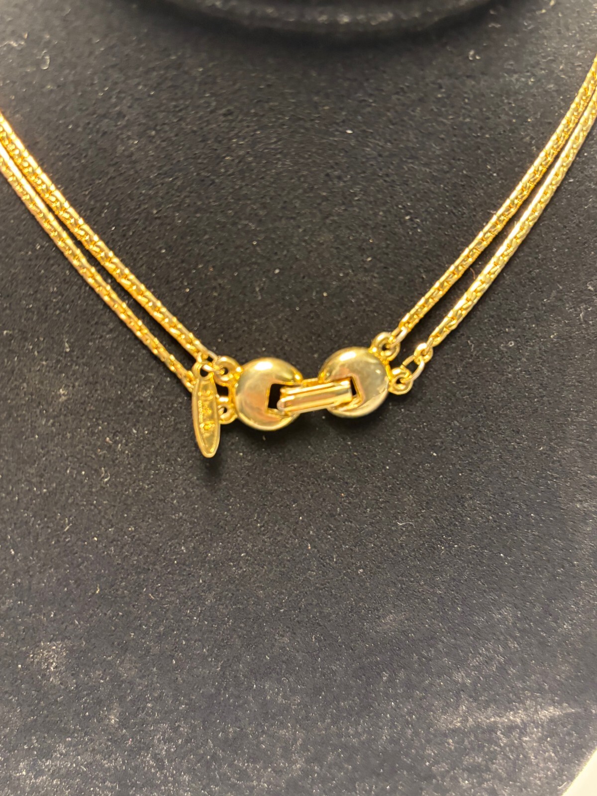 Necklace Long Multi Layer Chain Gold Tone Signed Interesting Large Clasp