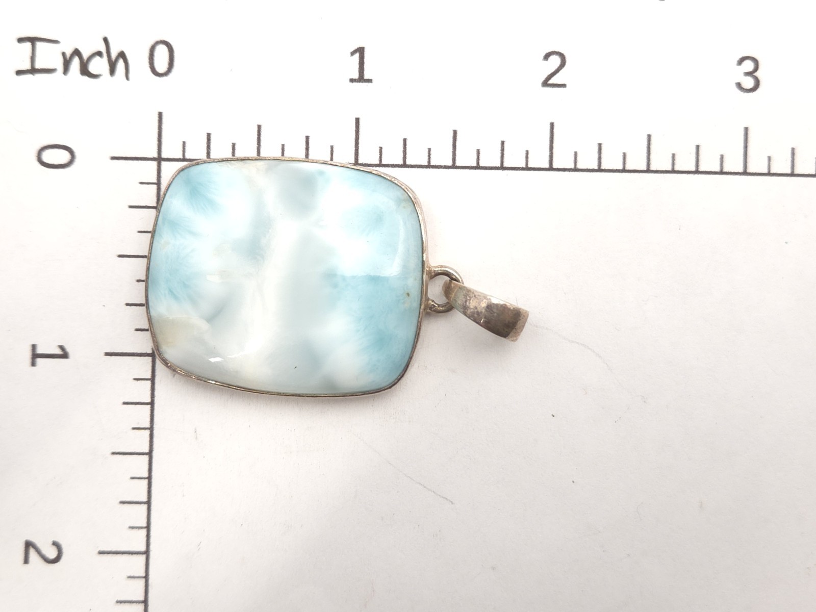 Vintage Sterling Silver Light Blue Larimar Stone Rectangle Square Large Pendant