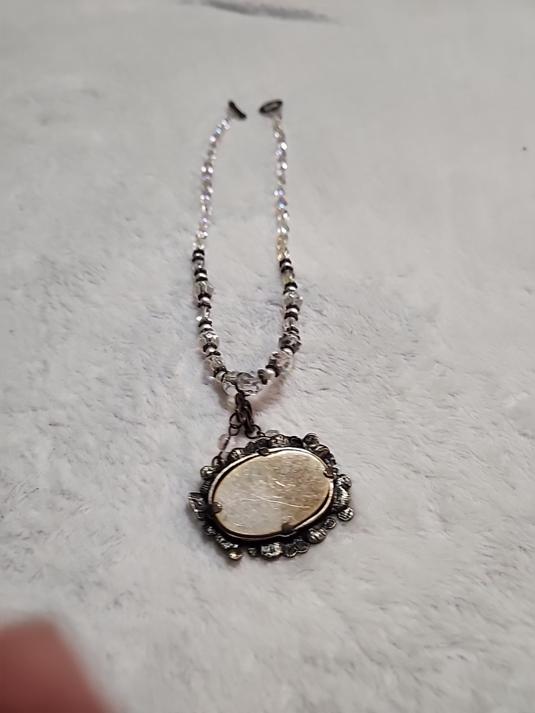 Fairycore Beaded Necklace w/ Mirror Pendant Bronze Color Plastic Beads