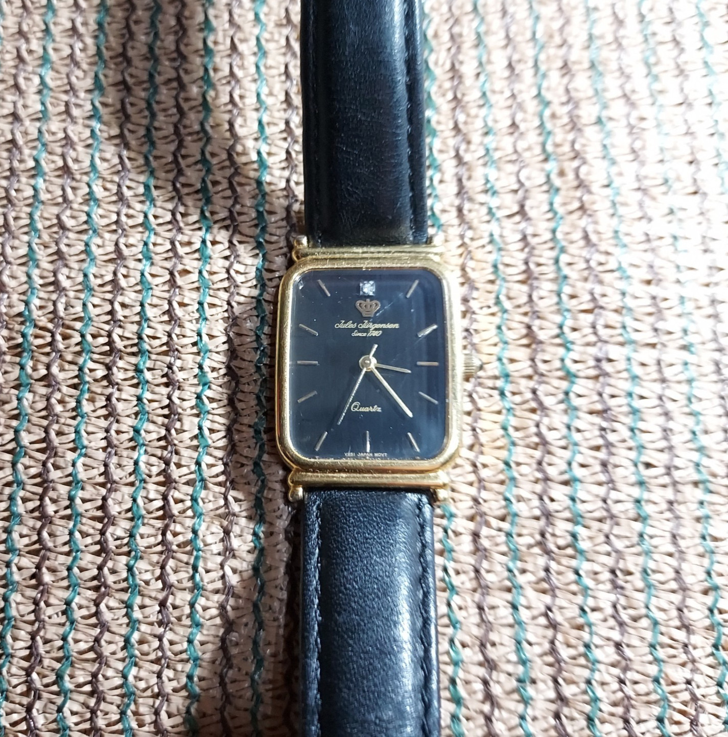 Vintage Jules Jurgensen Quartz Men’s Wrist Watch Black Diamond – Needs Battery