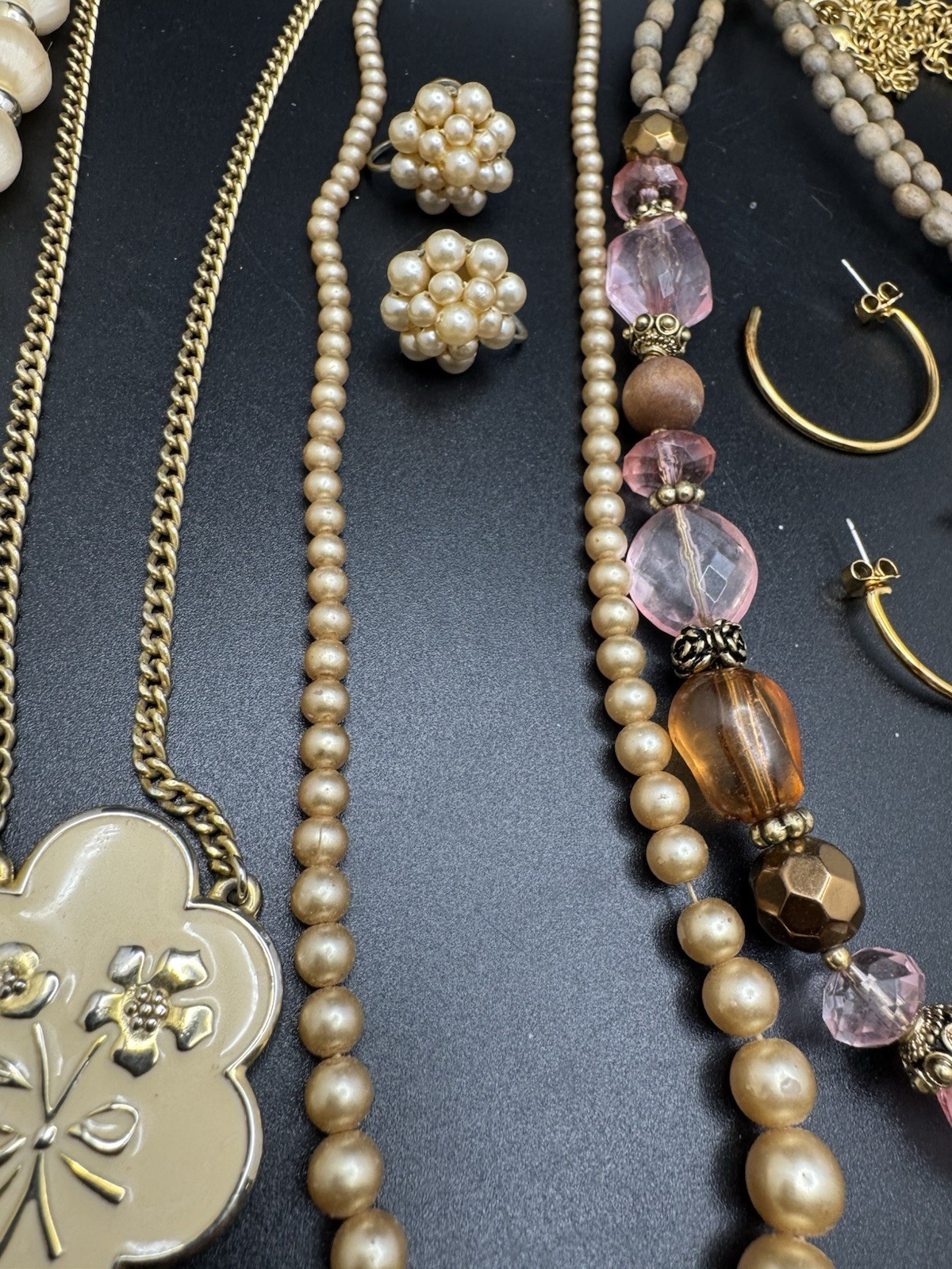 Vintage Estate Jewelry Lot Necklaces Earrings Bracelet Beaded Gold Tone