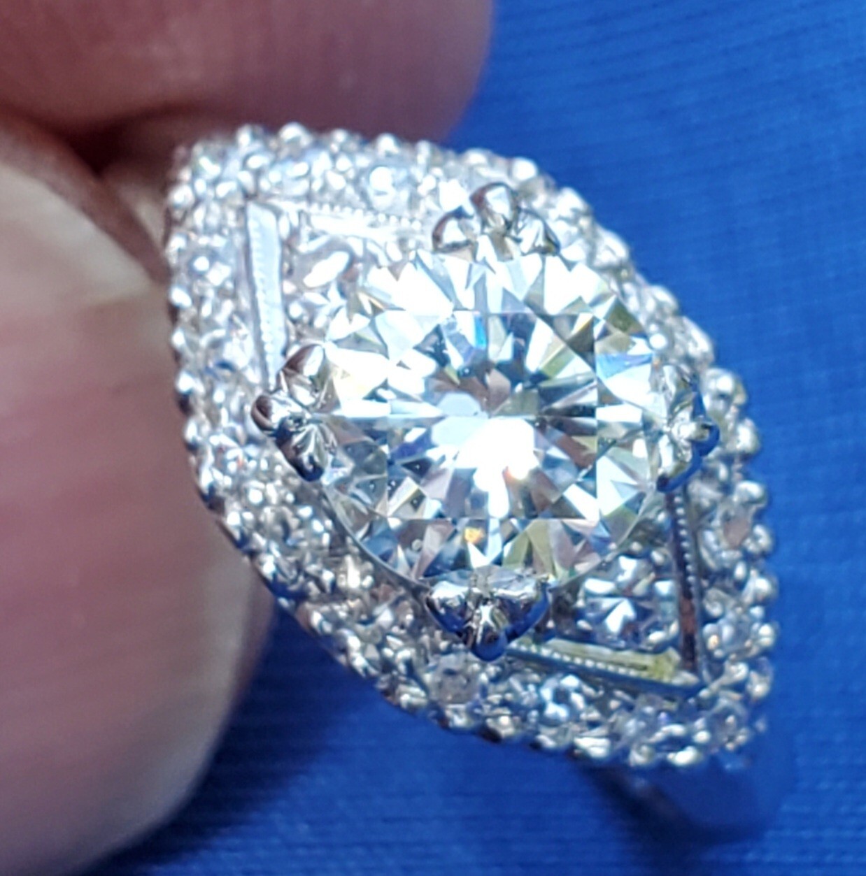 Original EARTH MINED DIAMOND Deco SOLID PLATINUM Engagement Ring & Wedding Band