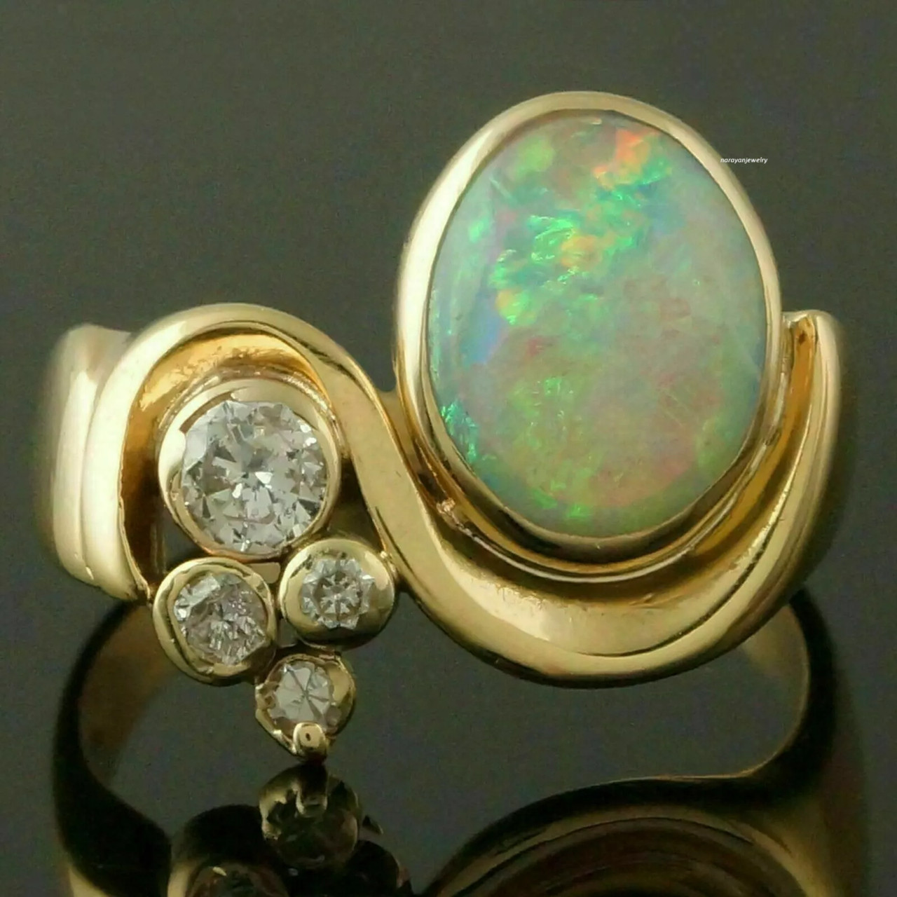 3Ct Oval Cut Natural Opal Solitaire Engagement Ring 14K Yellow Gold Plated Ring