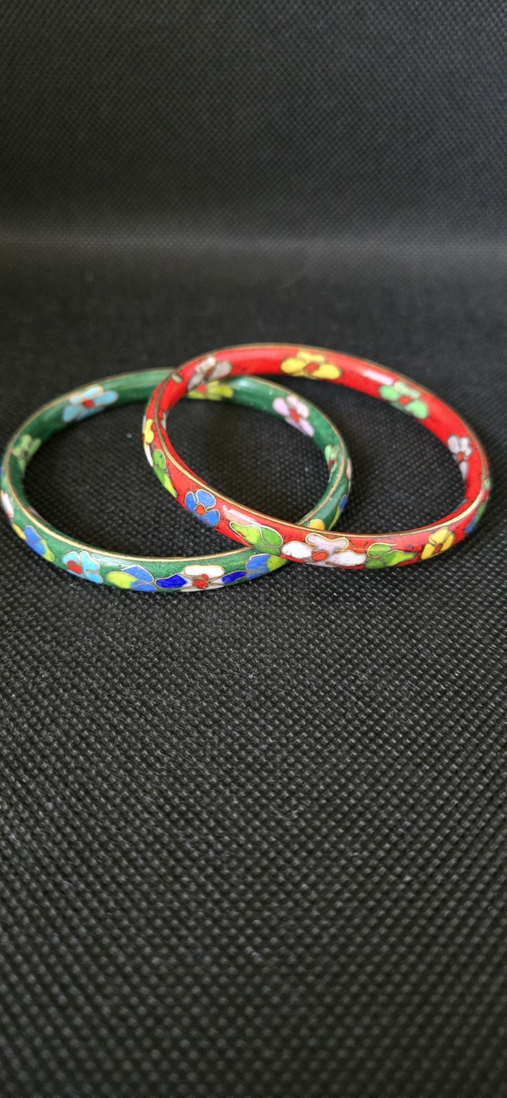VINTAGE FLORAL CLOISONNE ENAMEL BANGLE BRACELET SET SZ LARGE