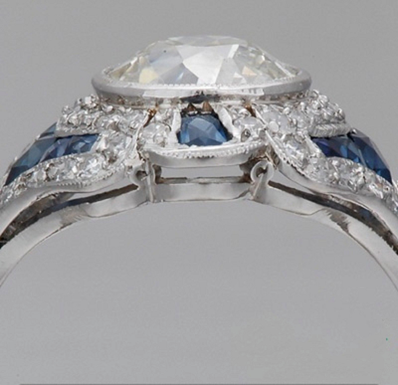 Vintage Art Deco Style Lab Created Diamond Engagement 14K White Gold Finish Ring