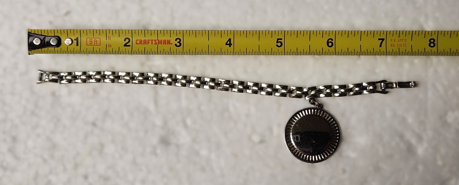 Signed Coro Silvertone Chain Link Bracelet With Large Round Charm