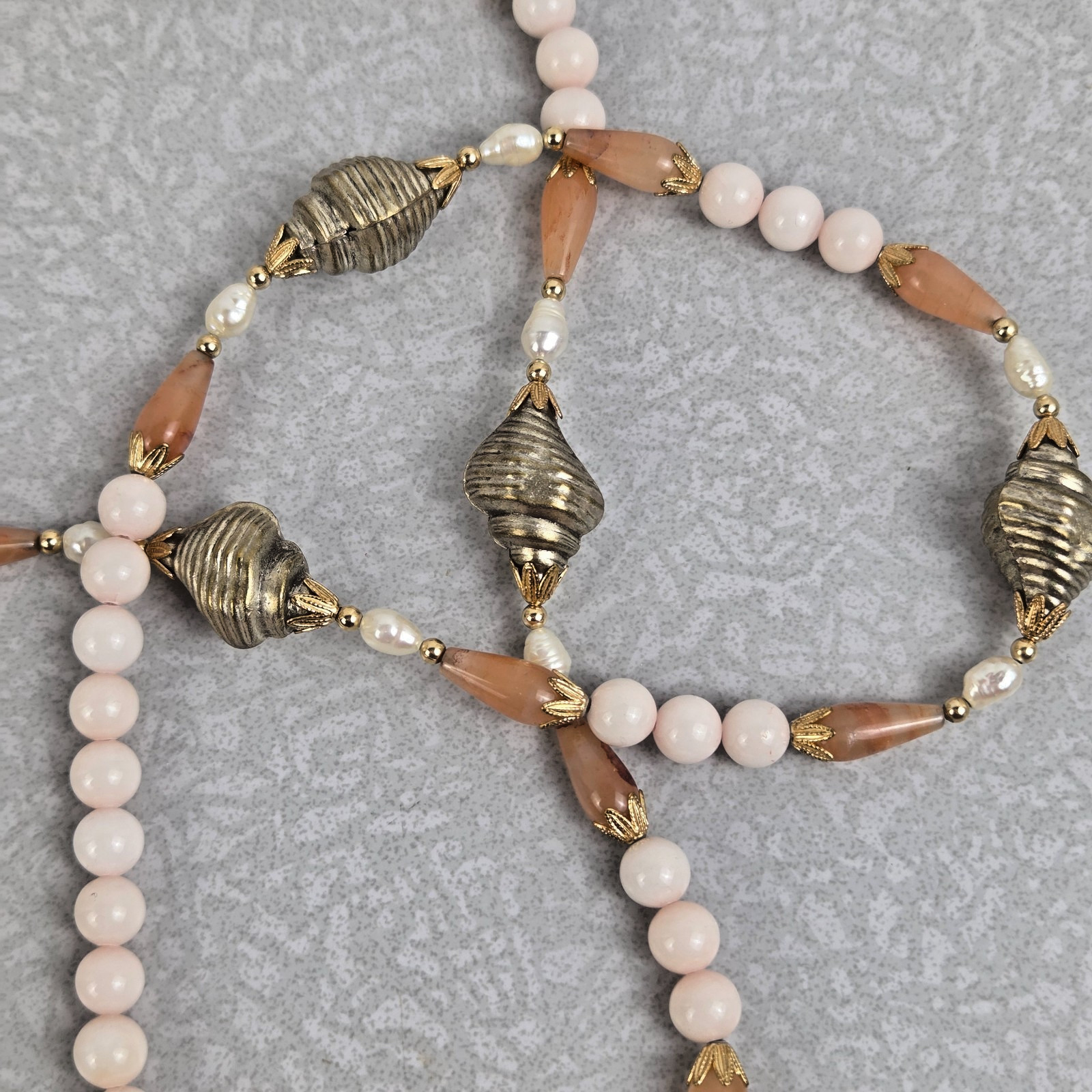 Rosemary G Ro-Do Saks 5th Ave Necklace Quartz Sterling Silver Shells Agate 34″