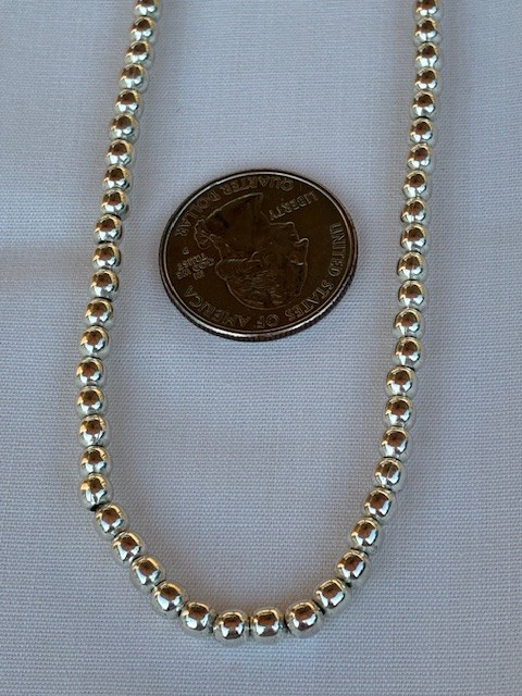 Vintage 925 Sterling Silver Bead Necklace 18″ Strand 4mm strung on chain 13.44g