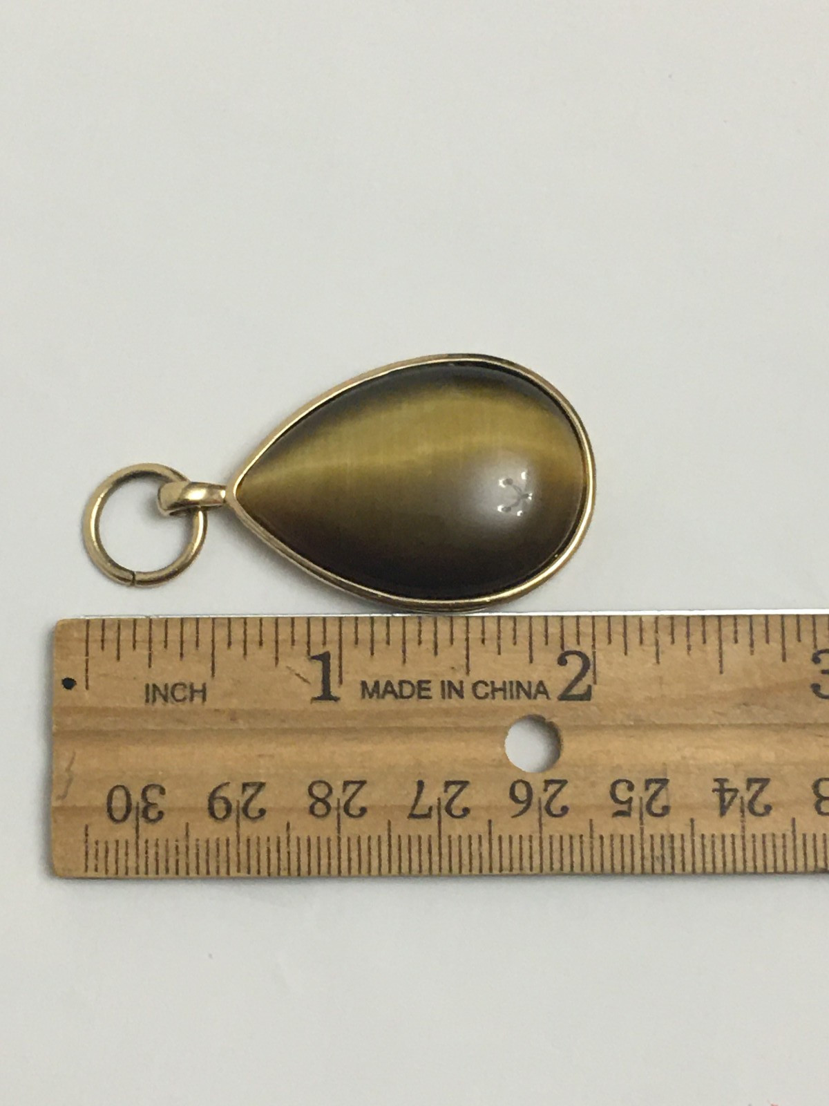 Tiger Eye Stone Pendant With Gold Tone