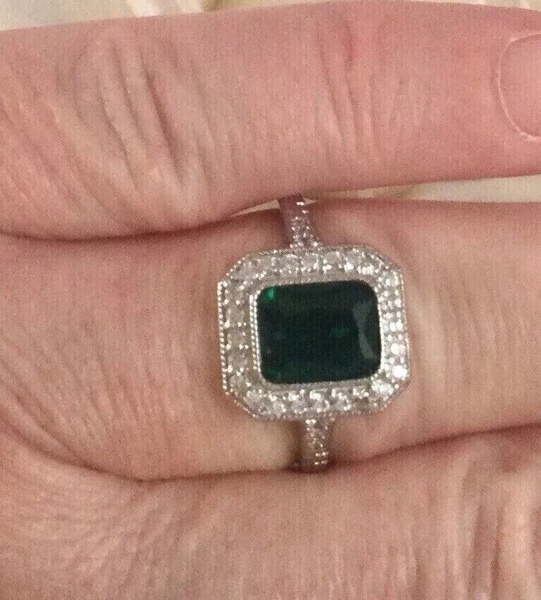 4.2Ct Art Deco Style Green Lab Created Diamond Engagement 14K White Gold FN Ring