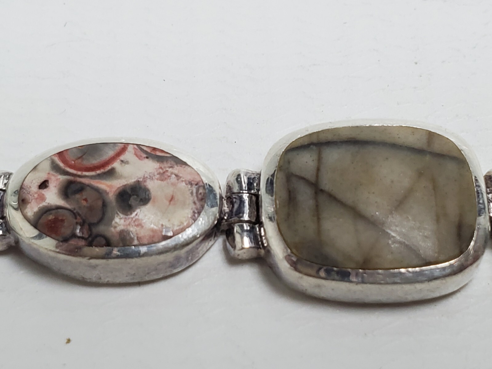 Vintage Red tiger’s eye & Ocean Jasper 925 Silver Bracelet Women 7″ 30g