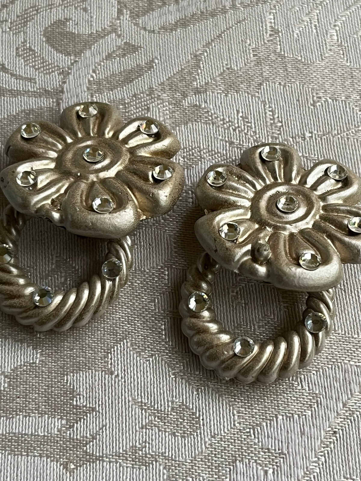 Jeff Lieb Floral Earrings Door Knockers Removable Ring Dangle Clip On Rhinestone