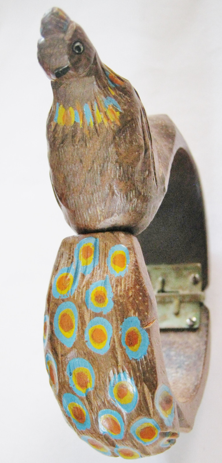 RARE VINTAGE 1930s-40s WOOD PEACOCK CLAMPER BRACELET MATCHING PIN SET