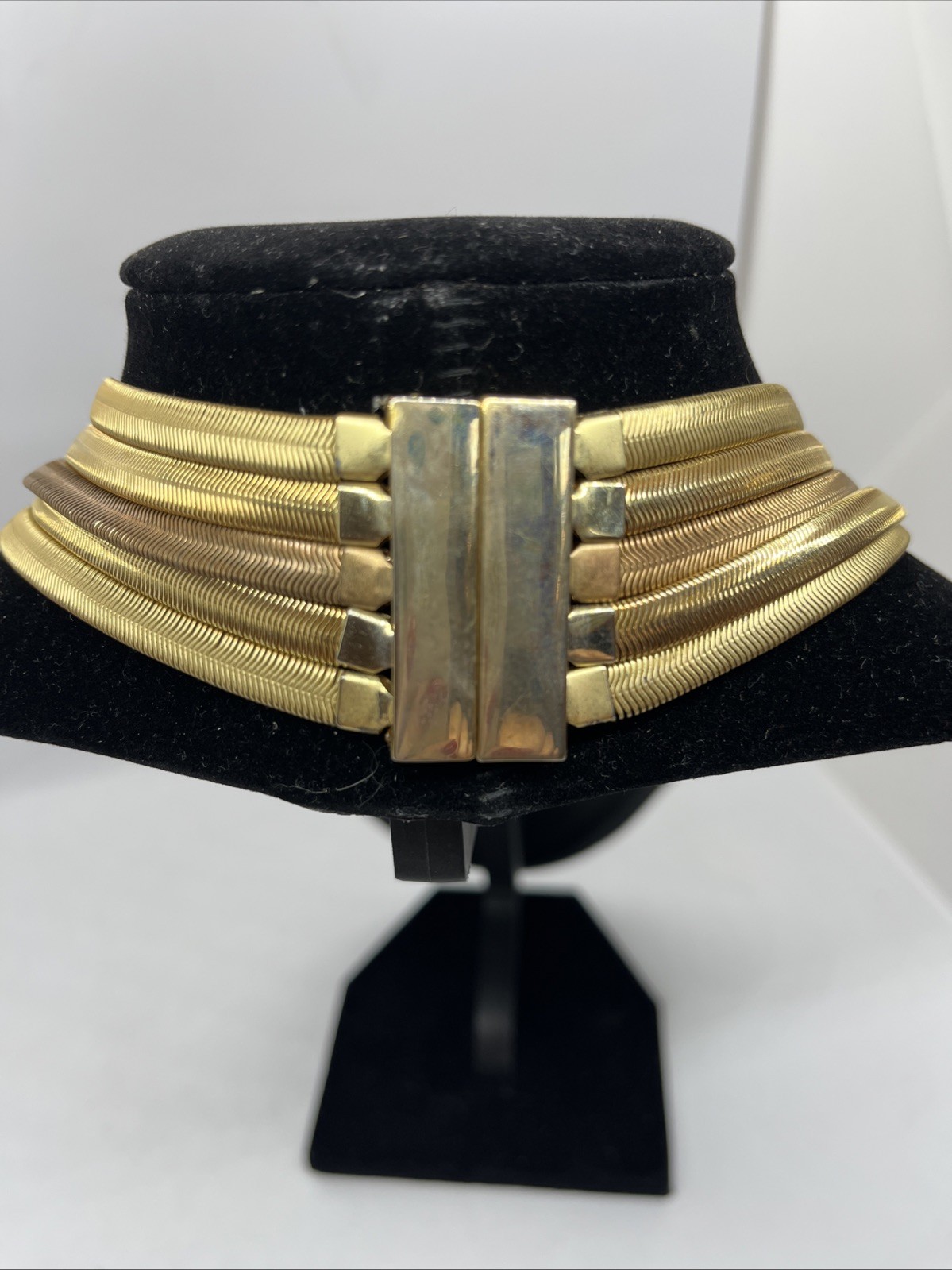 Vintage 5 Strand Different Color Gold Tone Snake Necklace Magnetic Clasp Sexy