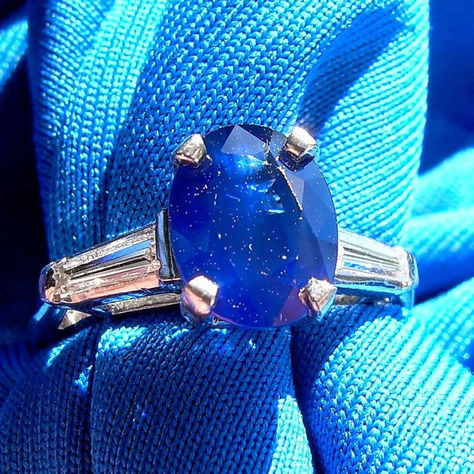 EARTH MINED SAPPHIRE DIAMOND Deco Engagement Ring Vintage PLATINUM Solitaire 3CT